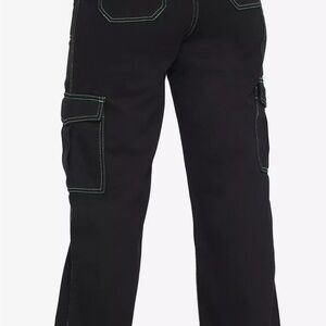 Hot Topic Black Cargo Pants with Green Stitching